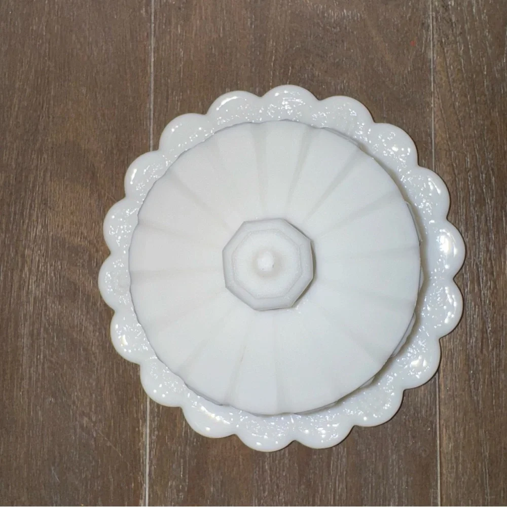Vtg Westmoreland Milk Glass Old Quilt Cheese Dish With Cover 7" - Picture 2 of 9